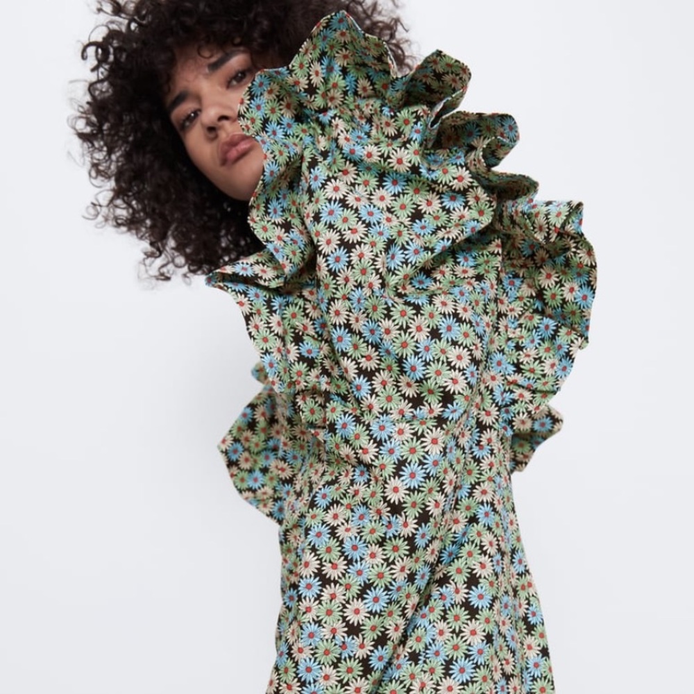 Zara floral ruffle sleeve dress